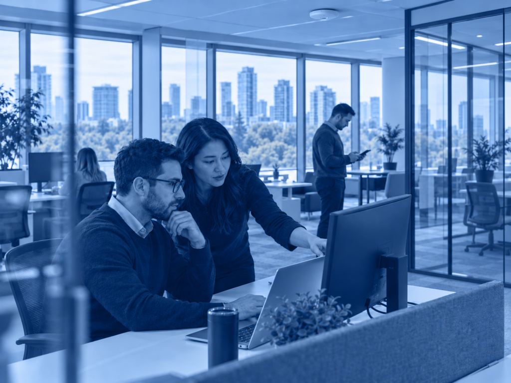 Employees collaborating in a professionally managed technology environment