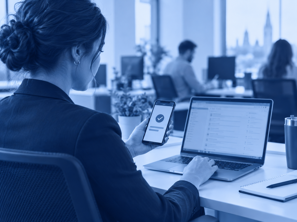 Employee securely accessing business email from an Ottawa office