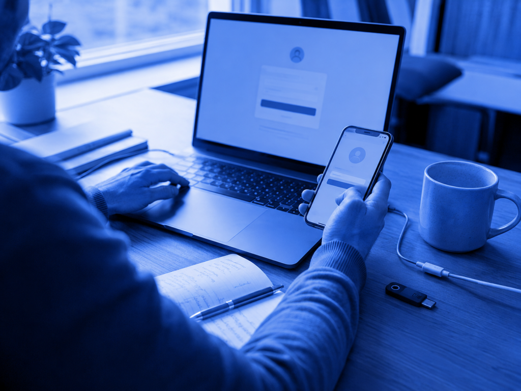 Employee using secure identity verification to access business systems