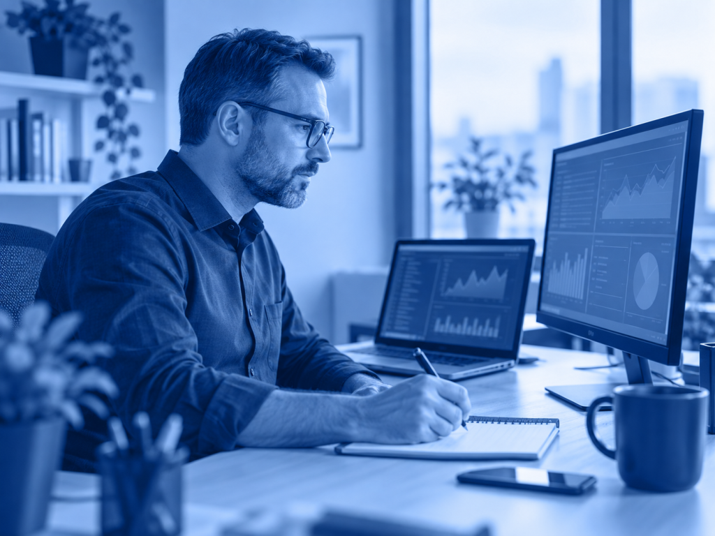 IT professional monitoring business cybersecurity systems